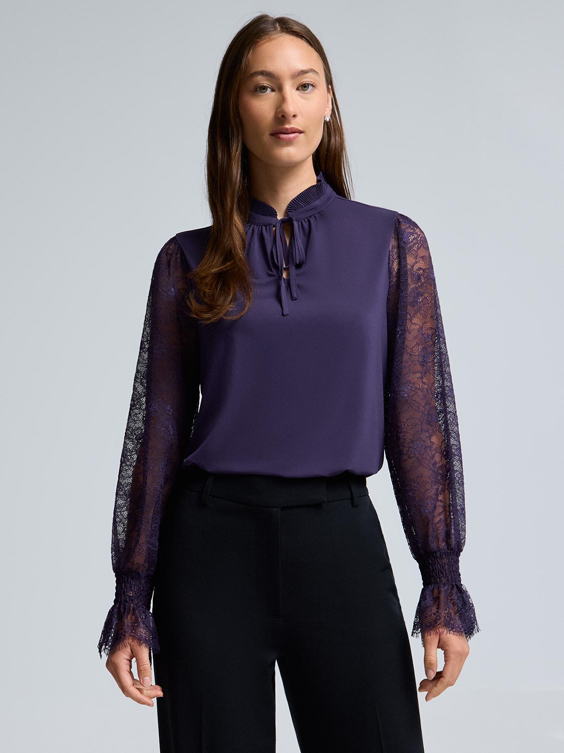 Lace Sleeve Tie Front Top