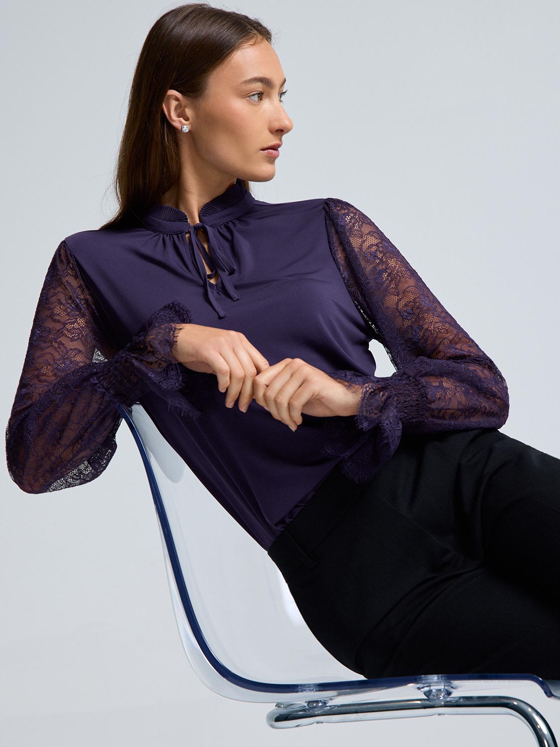 Lace Sleeve Tie Front Top