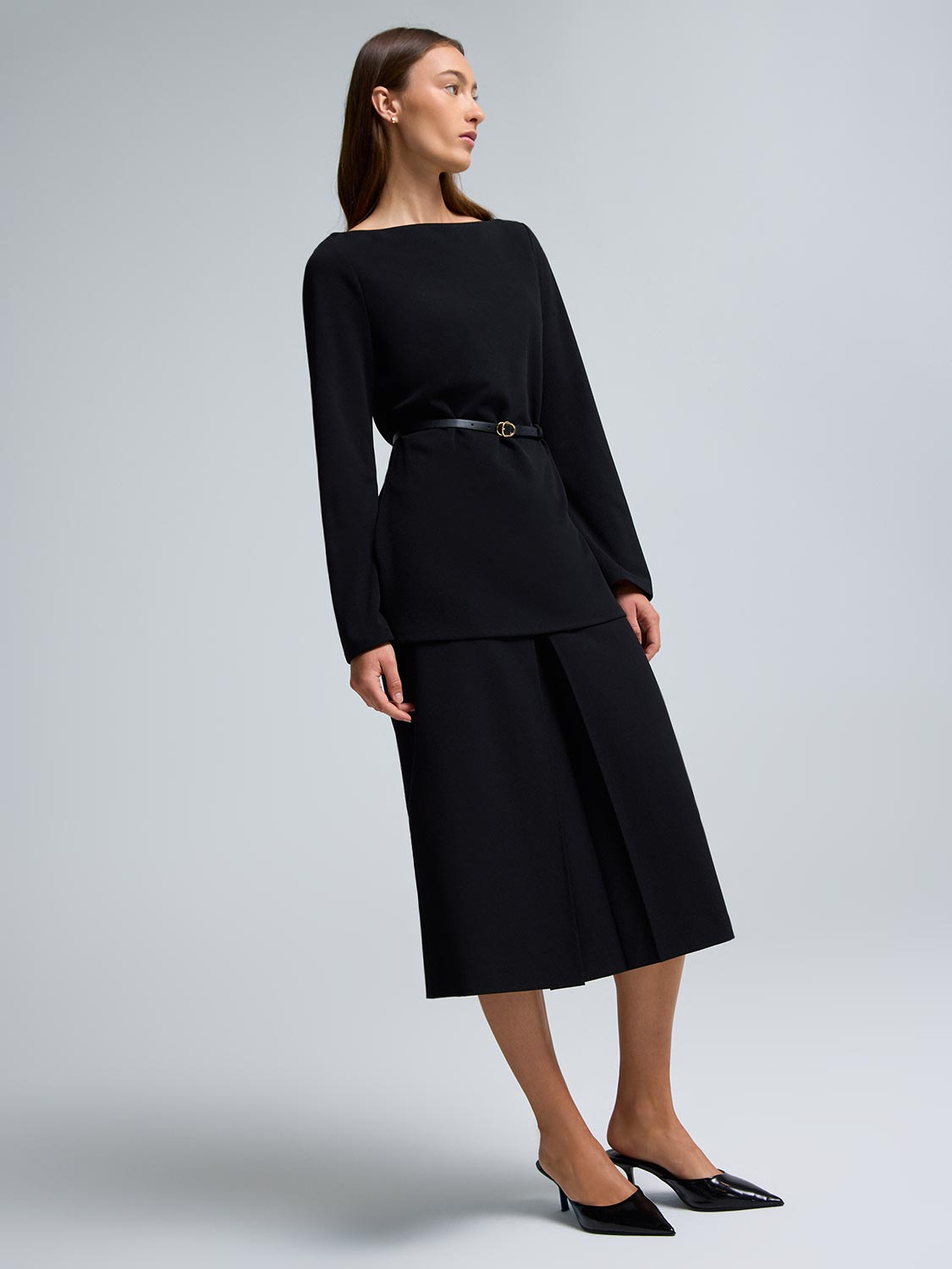 Boat Neck Belted Tunic Top
