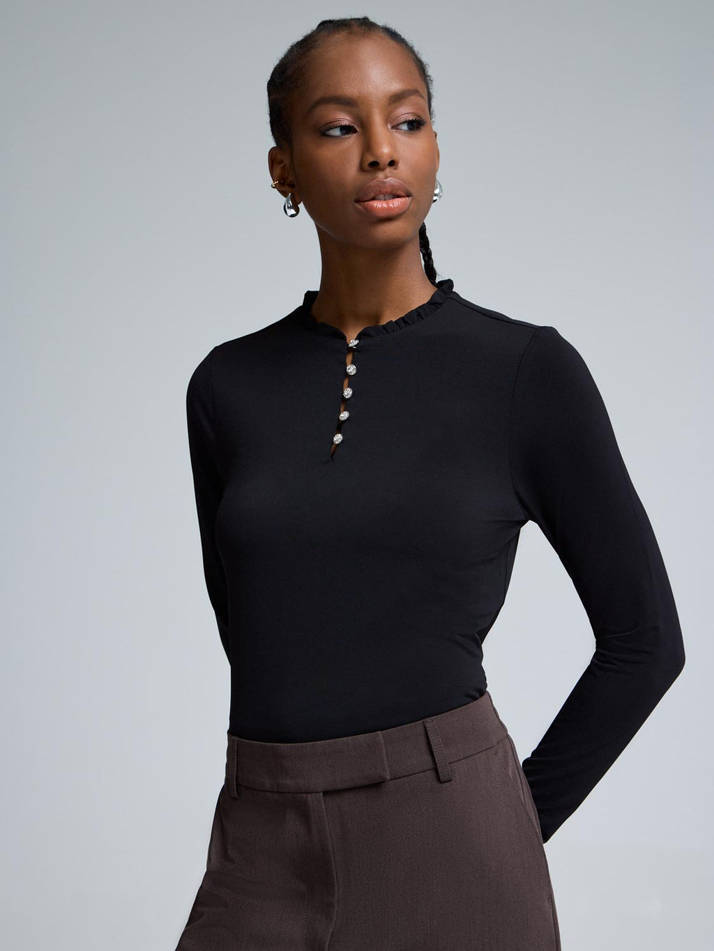 Rhinestone Pie Crust Neck Top