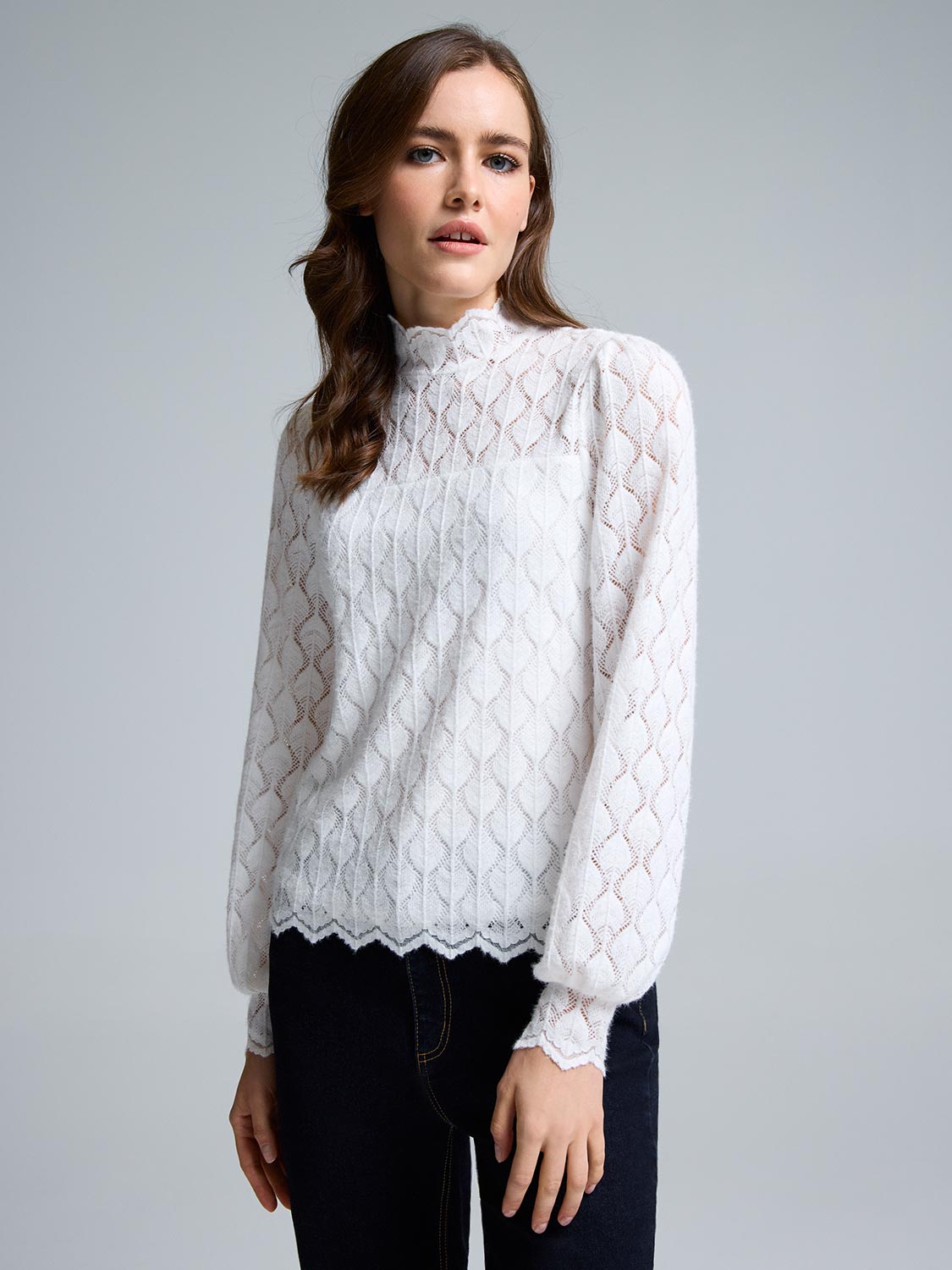 Scallop Lace Mock Neck Top