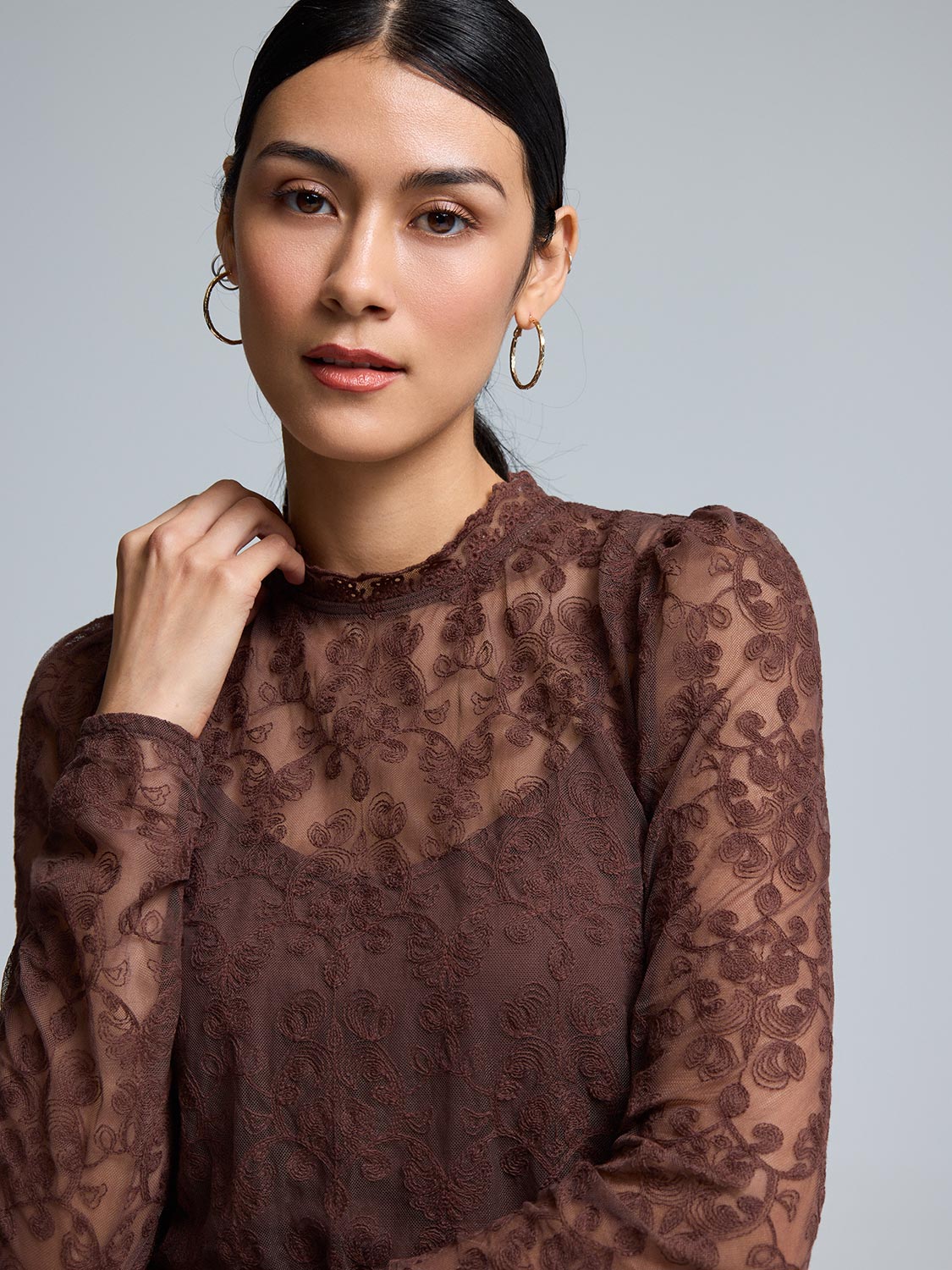 Floral Embroidered Mesh Top