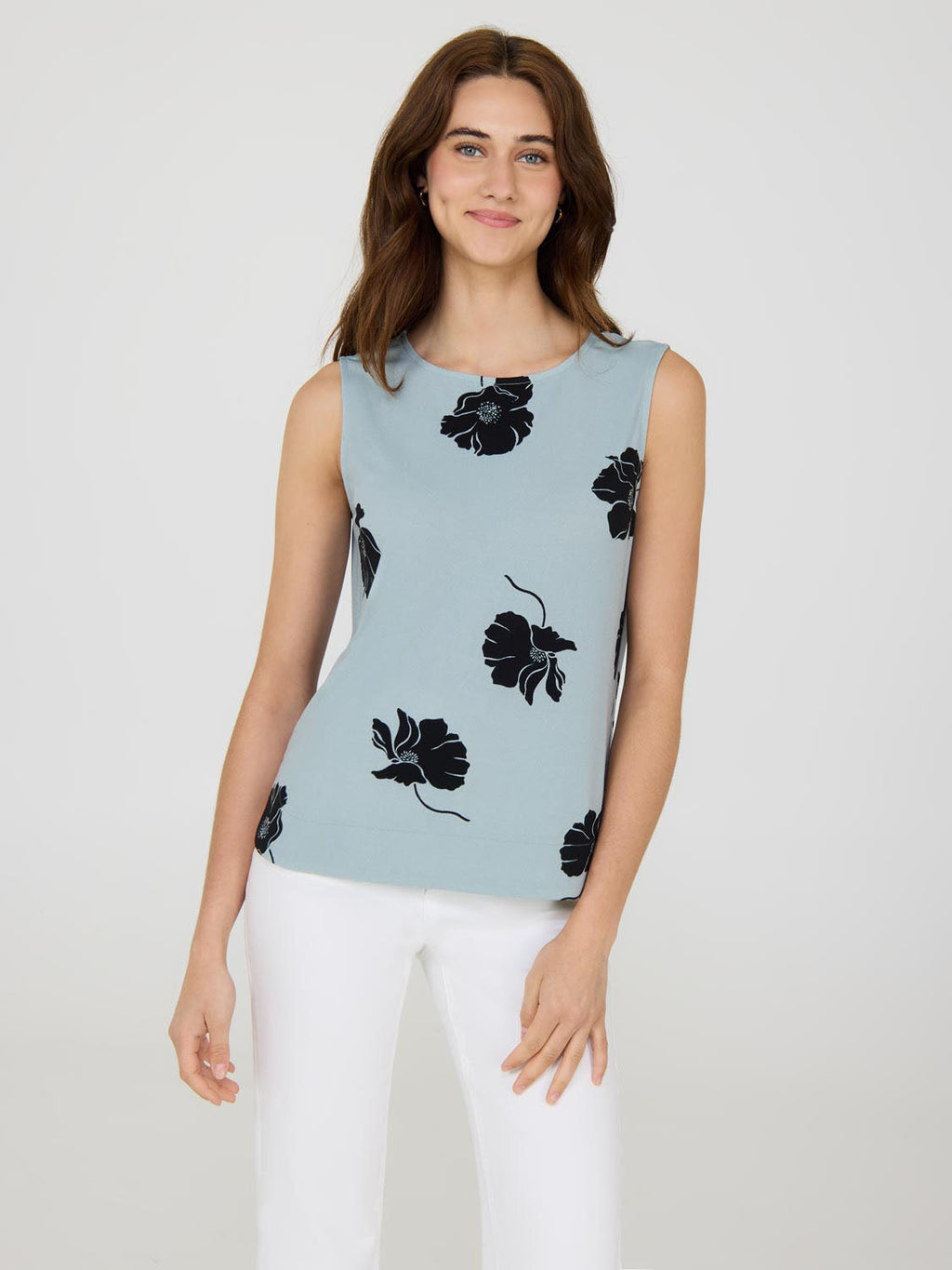 Sleeveless Floral Crepe Shell Top