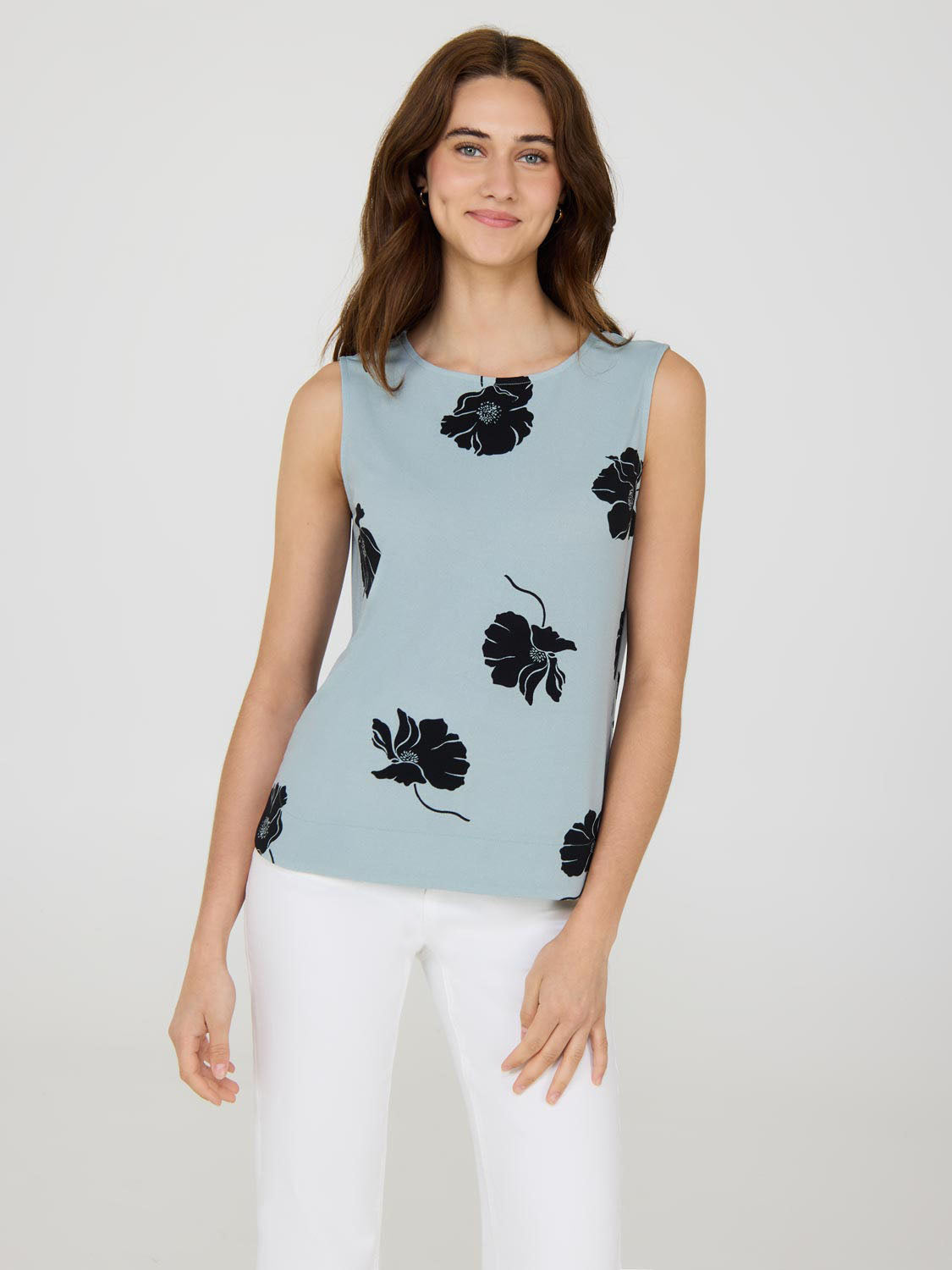 Sleeveless Floral Crepe Shell Top