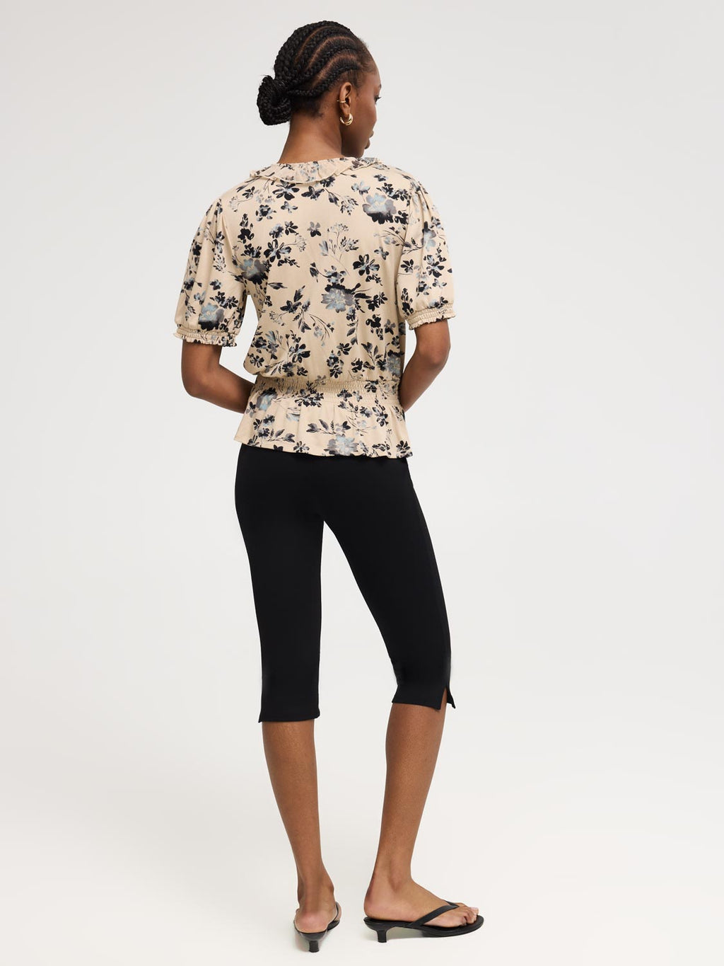 Textured Floral Print V-Neck Top