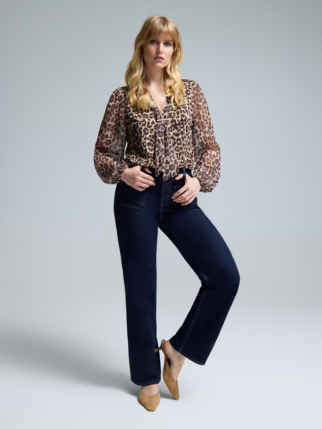 Animal Print Chiffon Sleeve Metallic Top