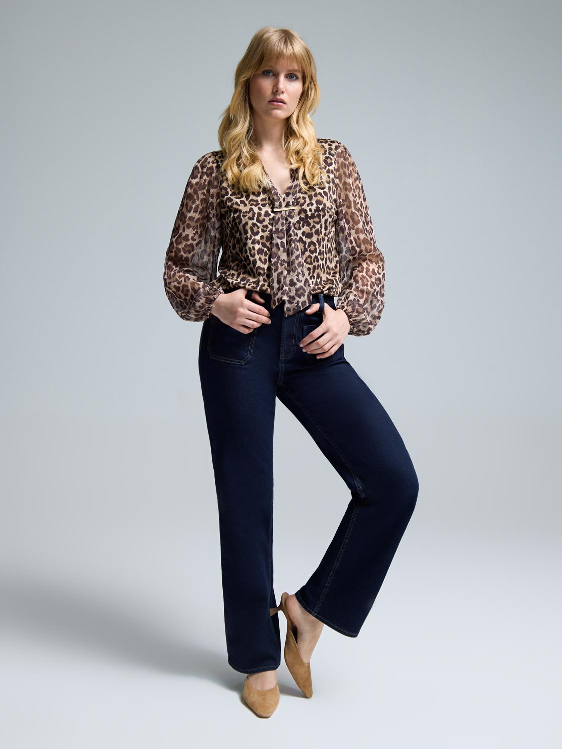 Animal Print Chiffon Sleeve Metallic Top