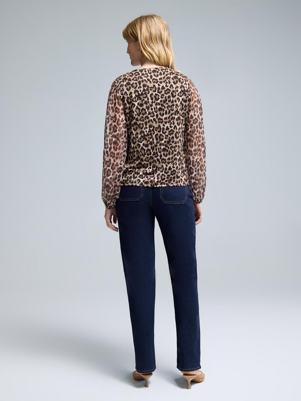 Animal Print Chiffon Sleeve Metallic Top