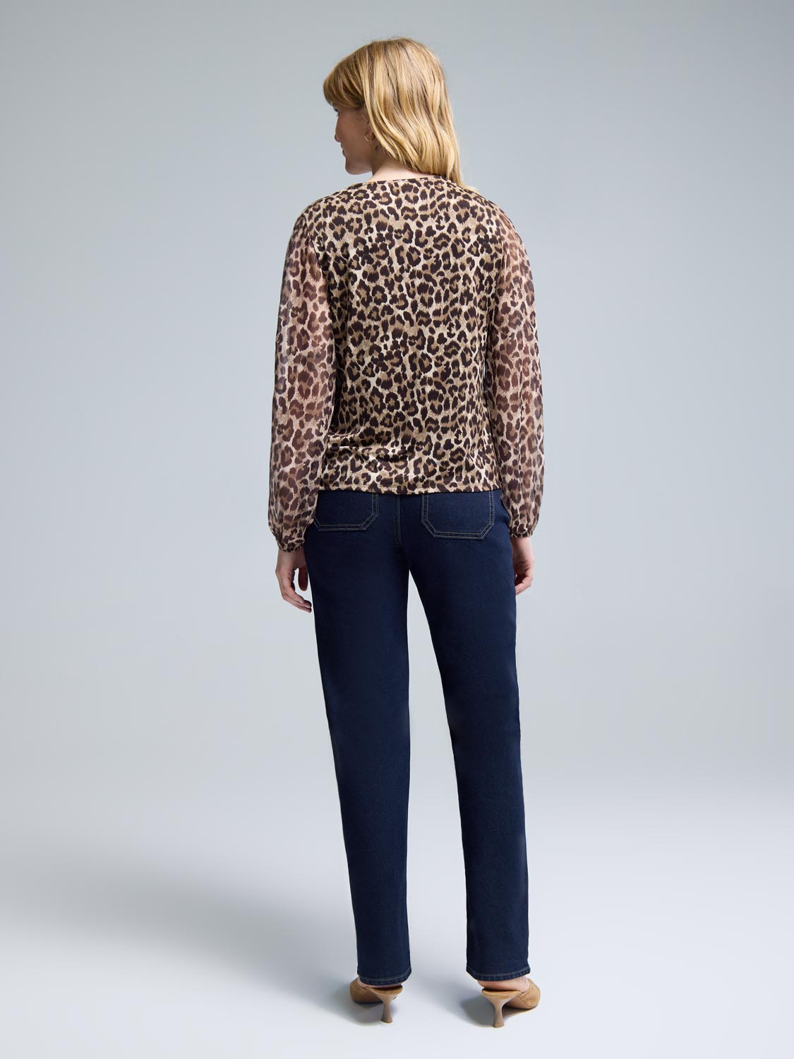 Animal Print Chiffon Sleeve Metallic Top