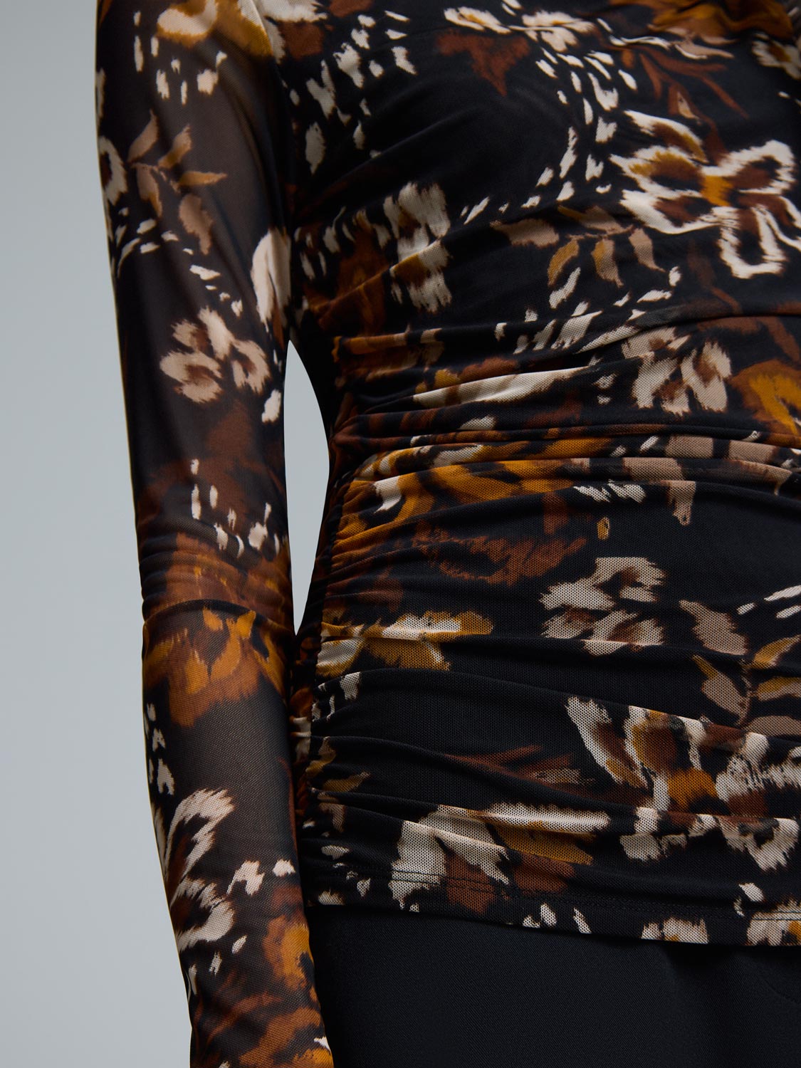 Floral Boat Neck Mesh Top