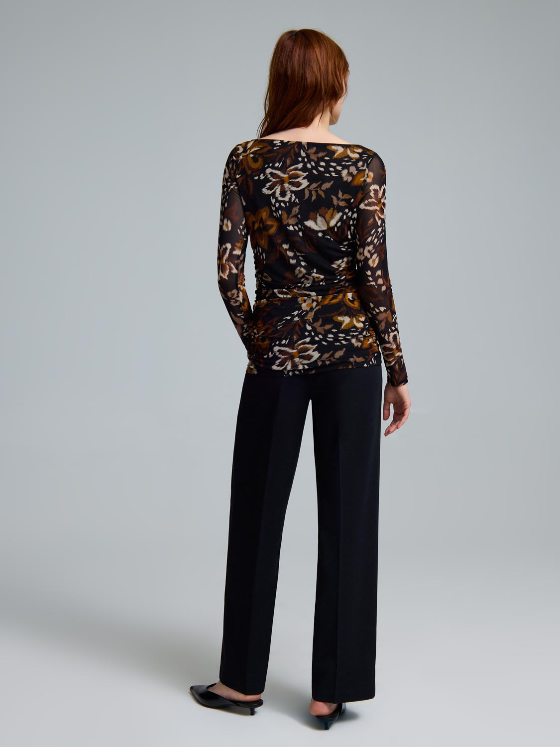 Floral Boat Neck Mesh Top