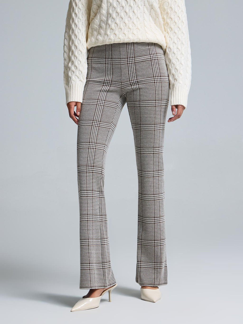 Plaid Jacquard Flare Leg Pants