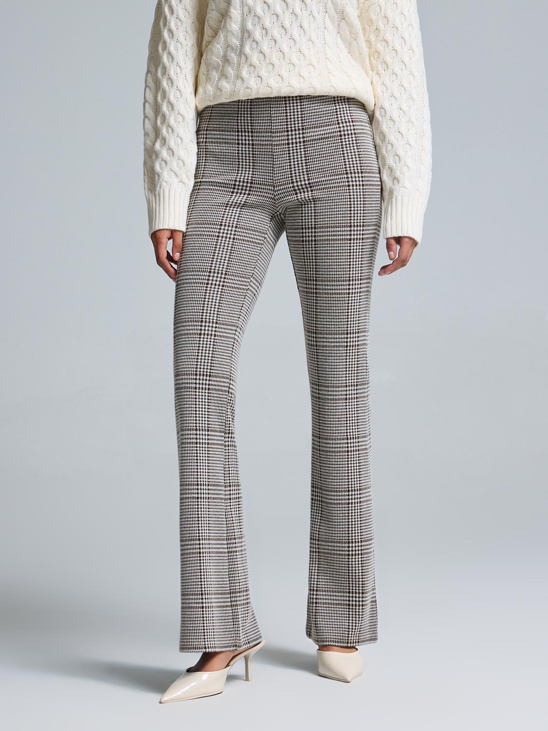 Plaid Jacquard Flare Leg Pants
