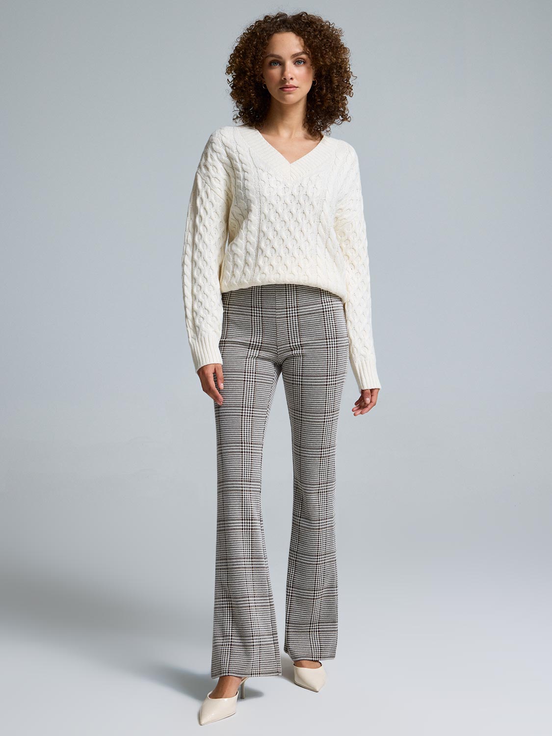 Plaid Jacquard Flare Leg Pants
