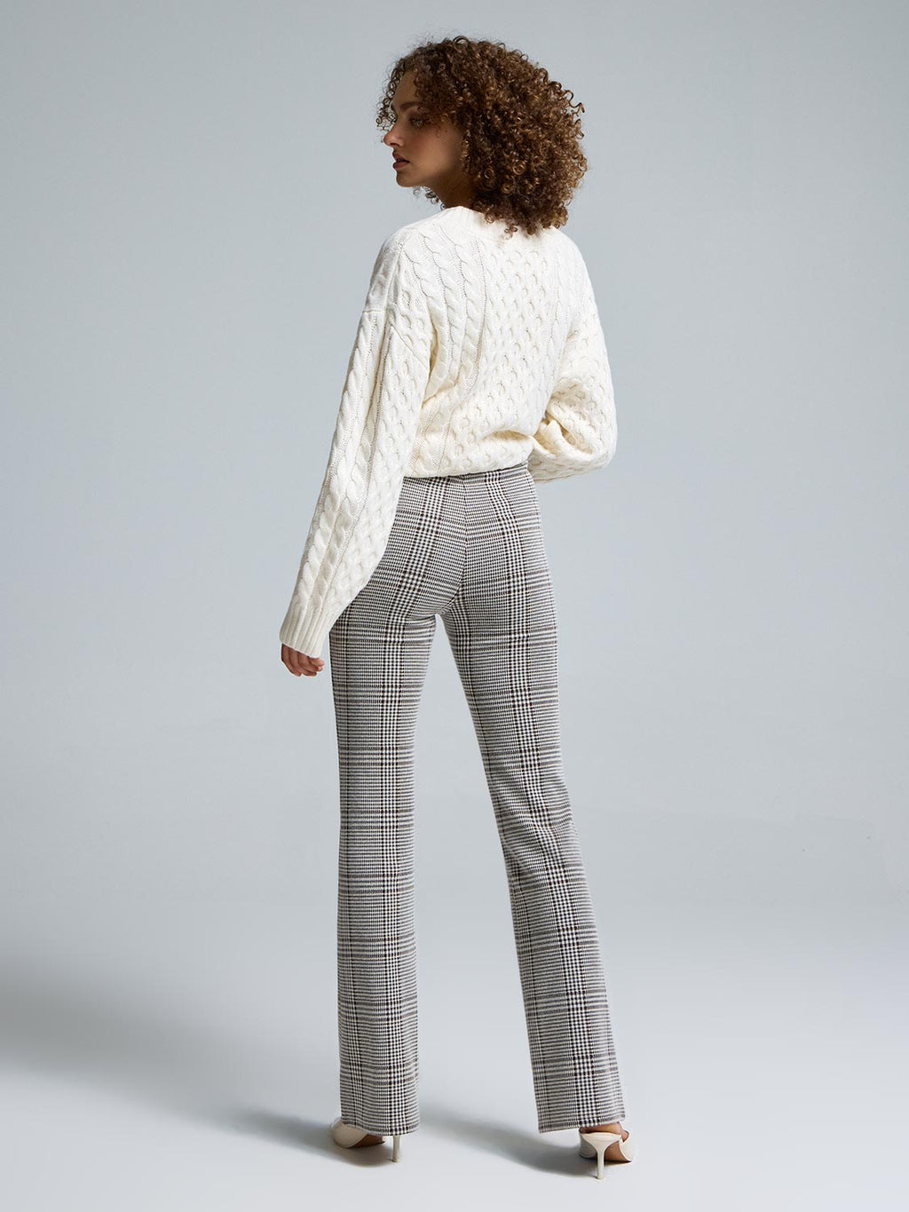 Plaid Jacquard Flare Leg Pants