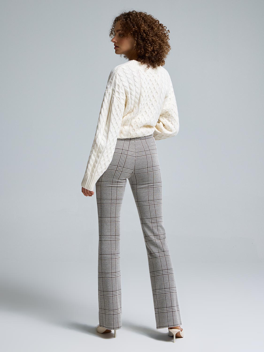 Plaid Jacquard Flare Leg Pants