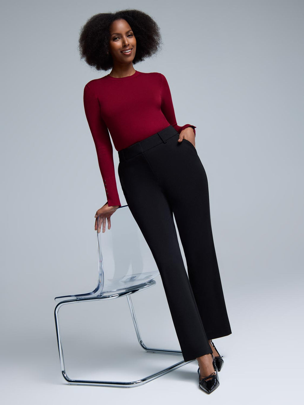 Mid-Rise Straight Leg Pants