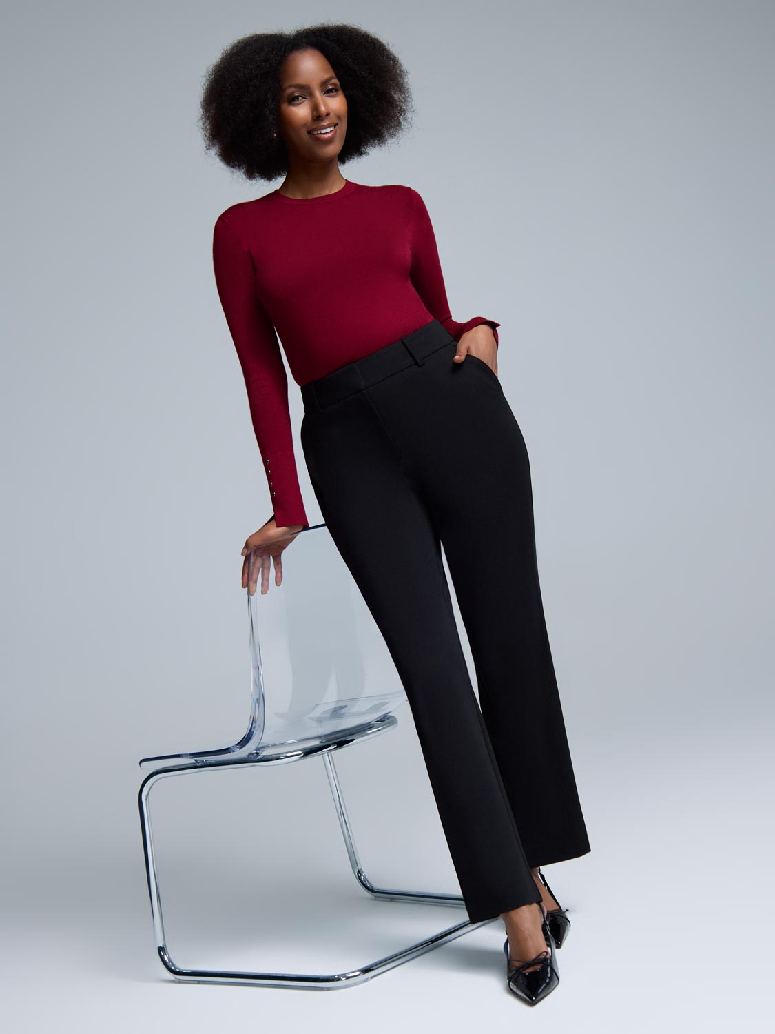 Mid-Rise Straight Leg Pants