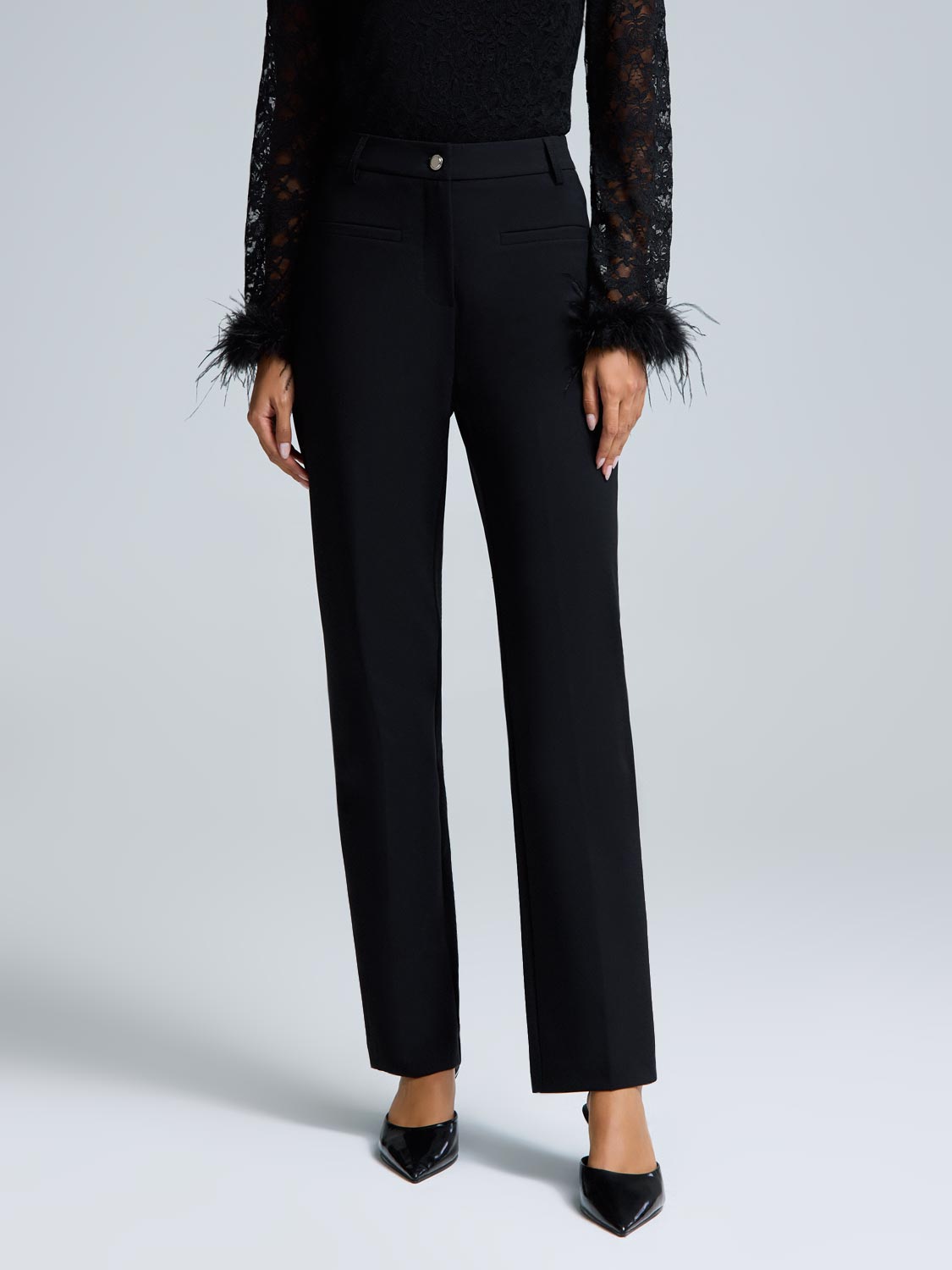 Mid-Rise Straight Leg Stretch Pants