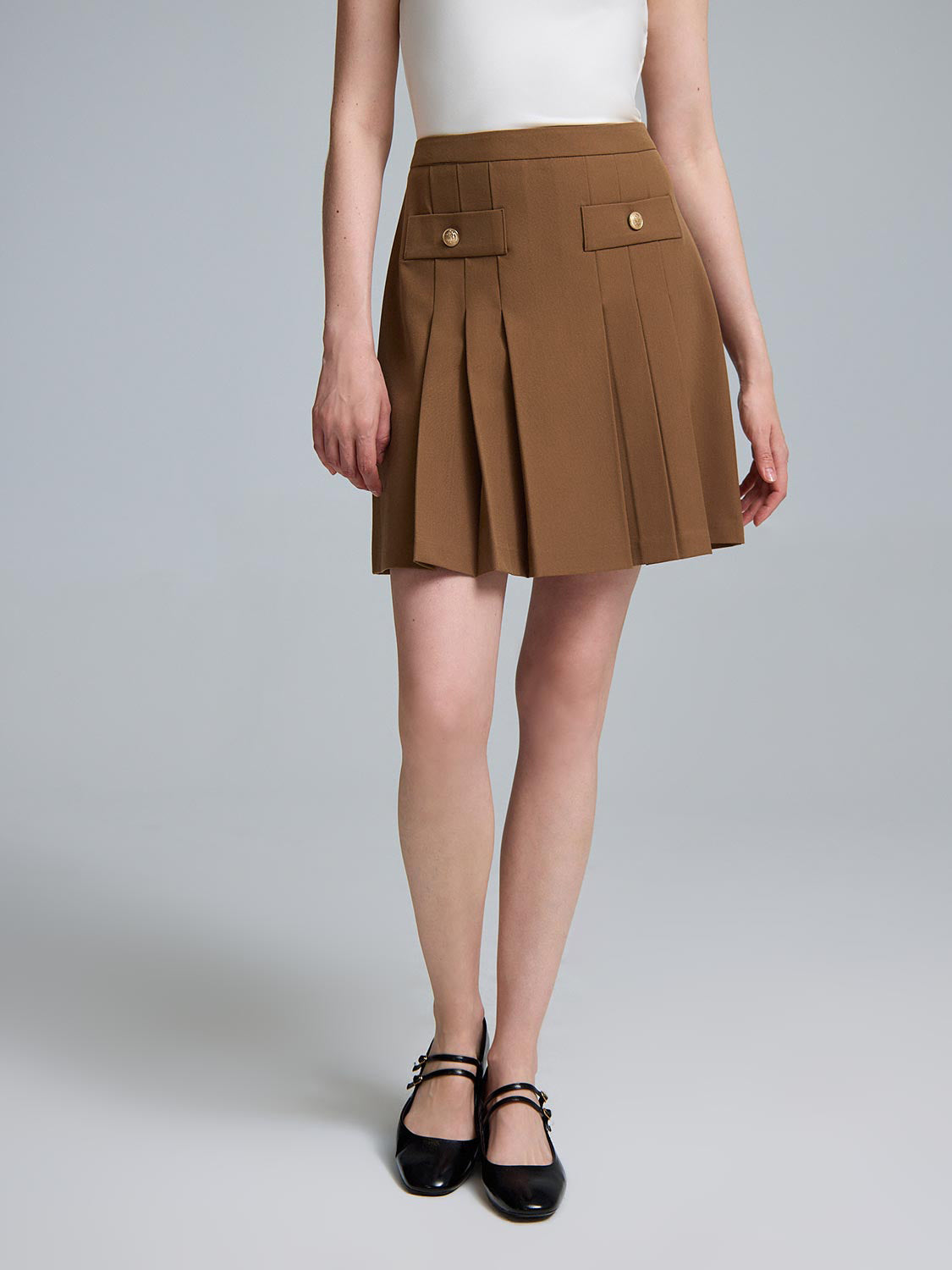 Front Pleated Mini Skirt