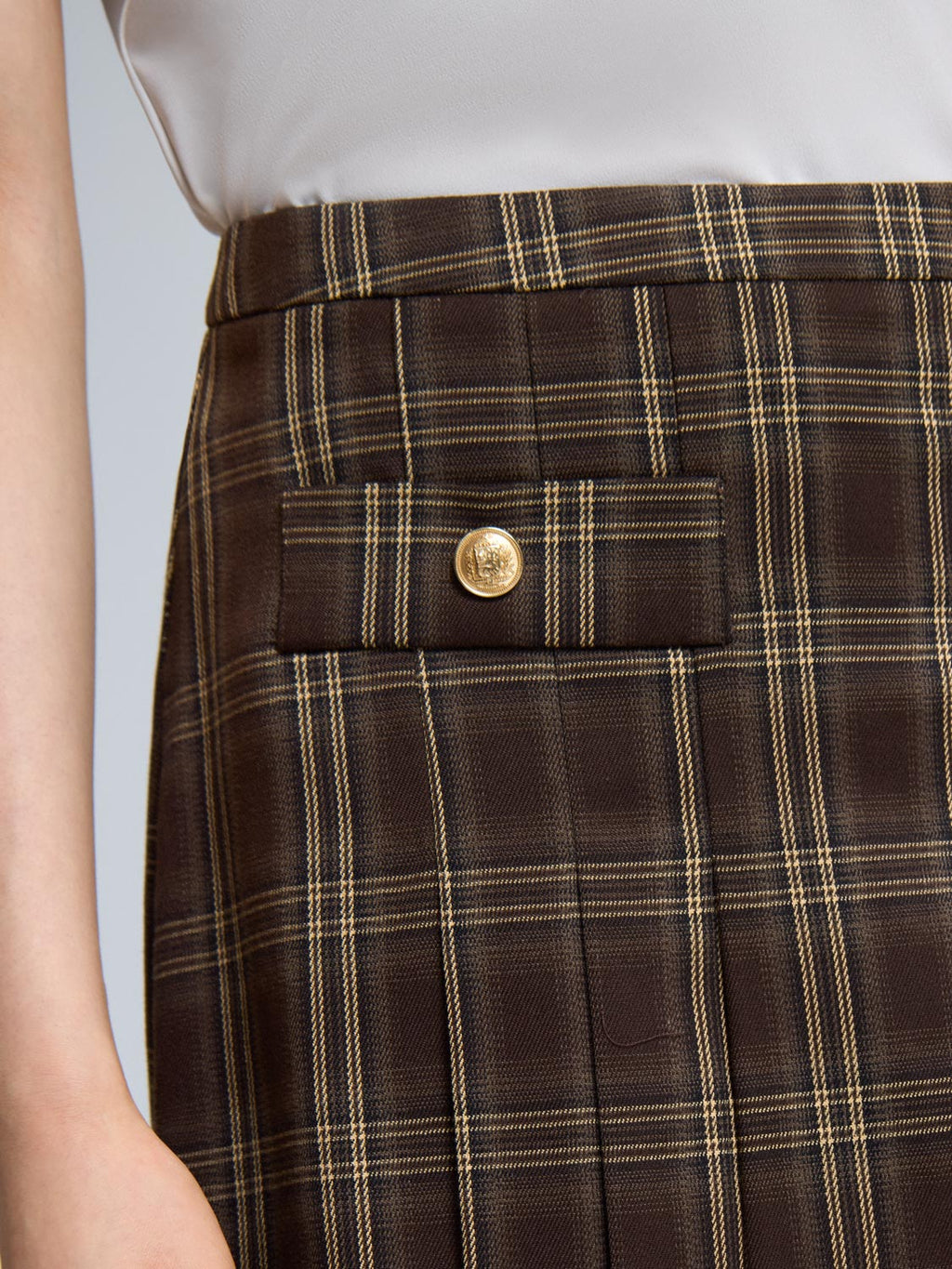 Front Pleated Plaid Mini Skirt
