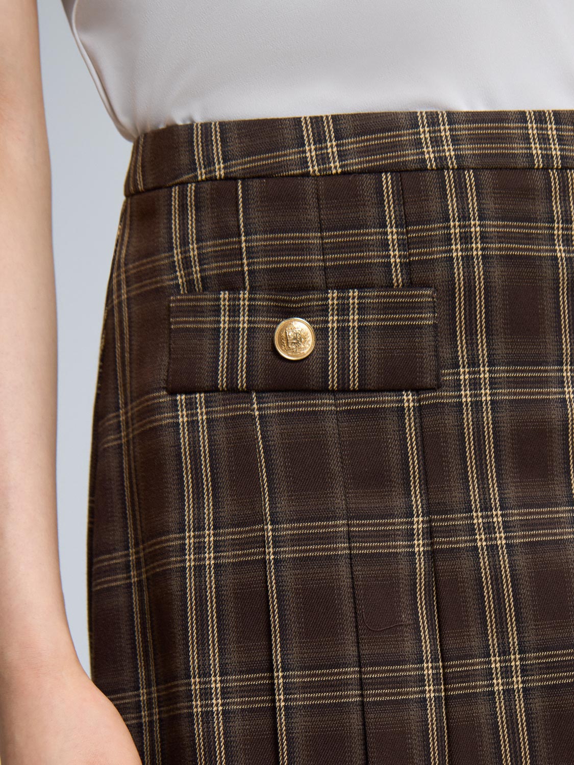 Front Pleated Plaid Mini Skirt