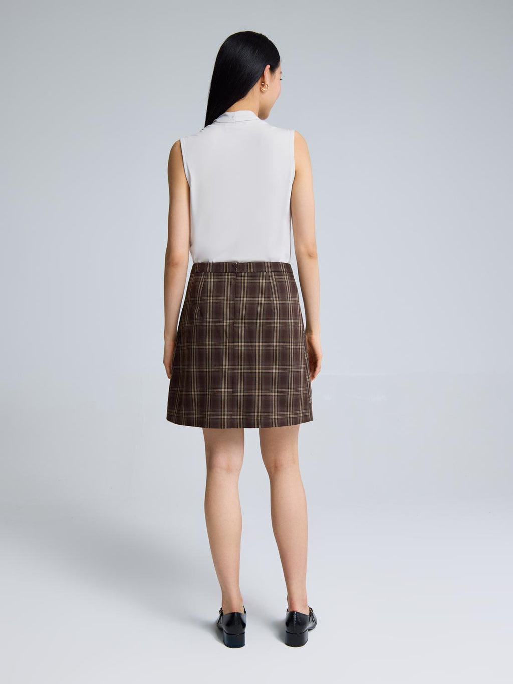 Front Pleated Plaid Mini Skirt