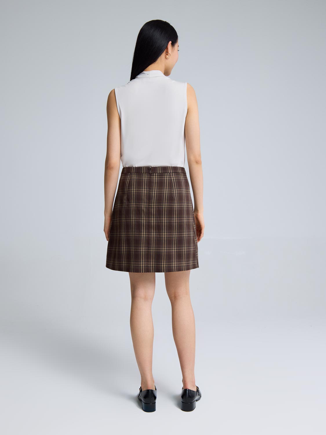 Front Pleated Plaid Mini Skirt