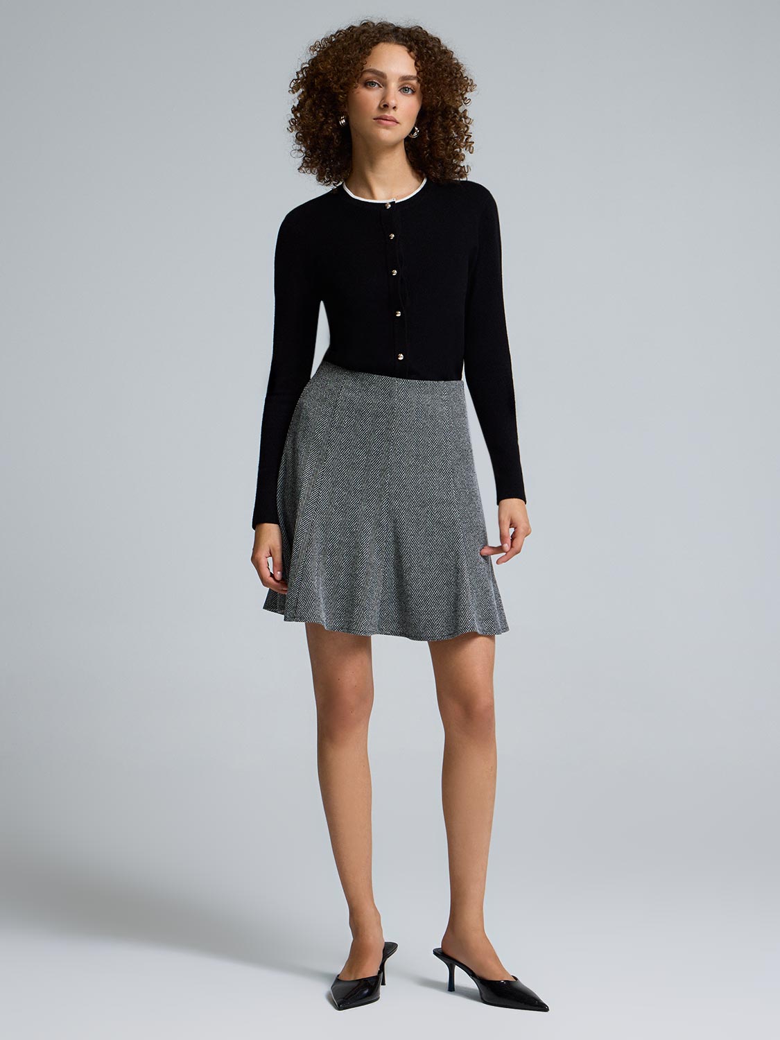 Herringbone Pleated Mini Skirt