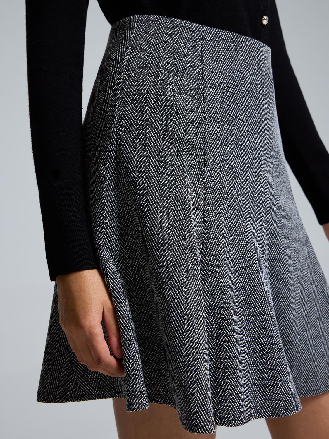 Herringbone Pleated Mini Skirt