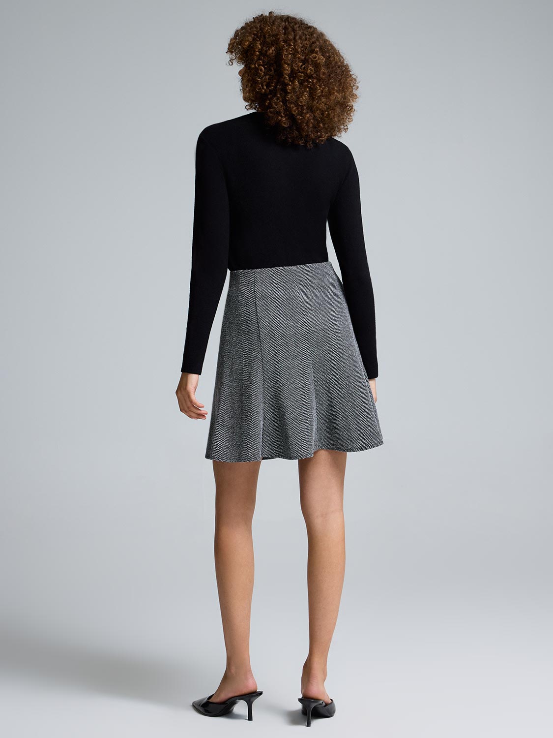 Herringbone Pleated Mini Skirt