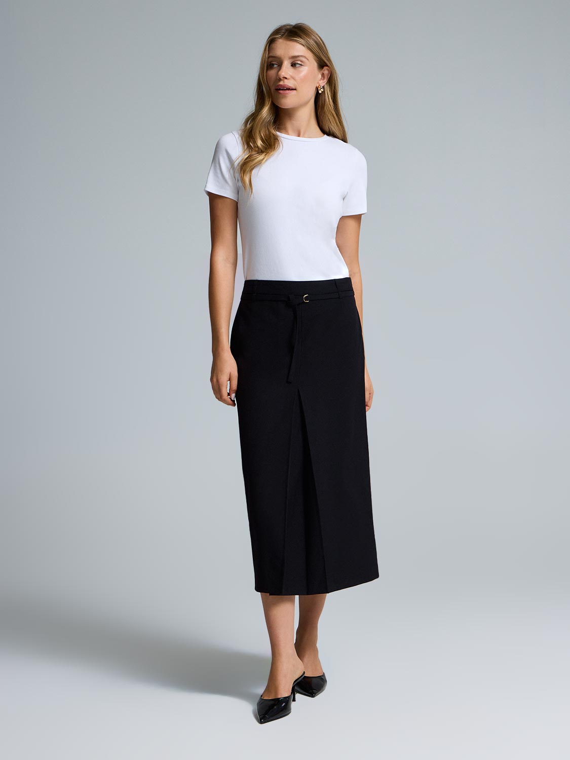 Box-Pleated Midi Skirt
