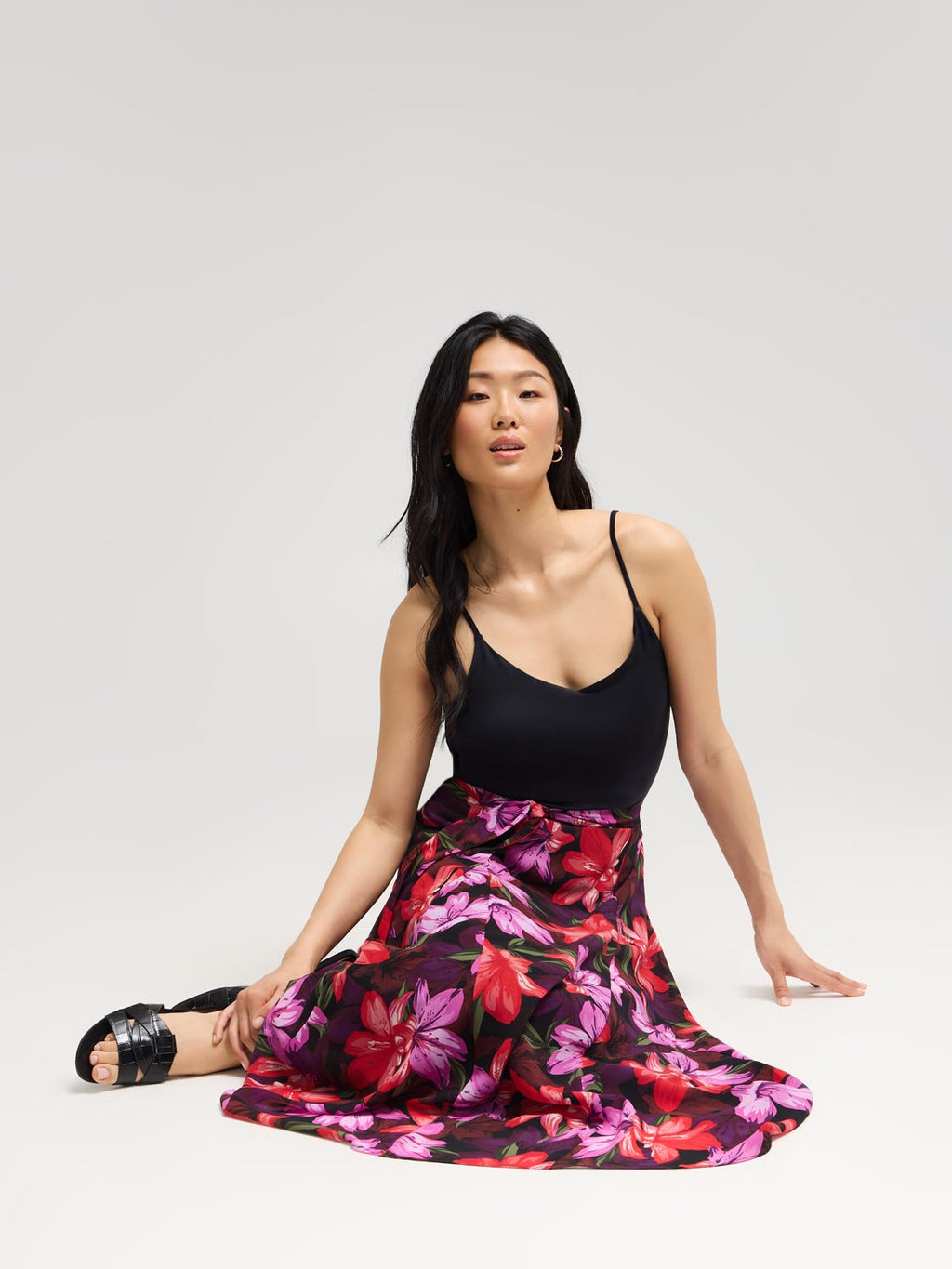 Floral Chiffon Long Skirt With Front Sash