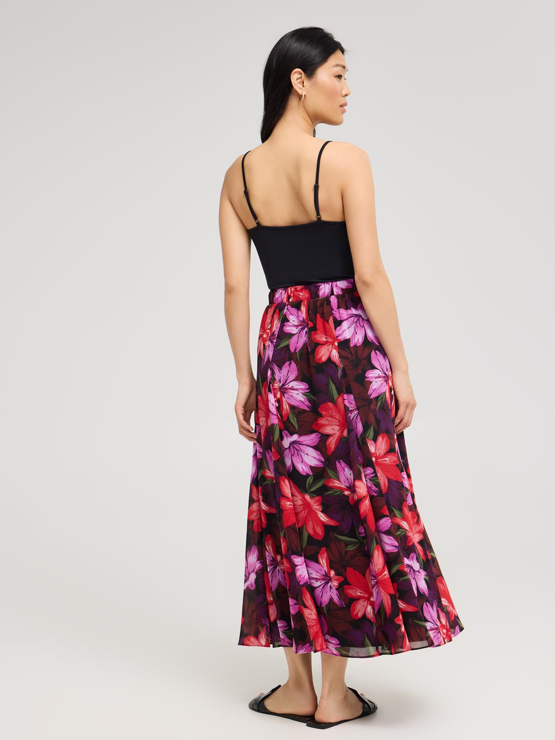 Floral Chiffon Long Skirt With Front Sash