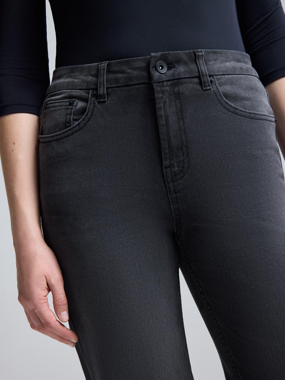 Grey Denim Straight-Leg Jeans
