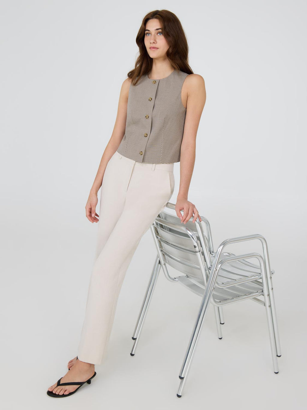 Plaid Sleeveless Button-Front Vest