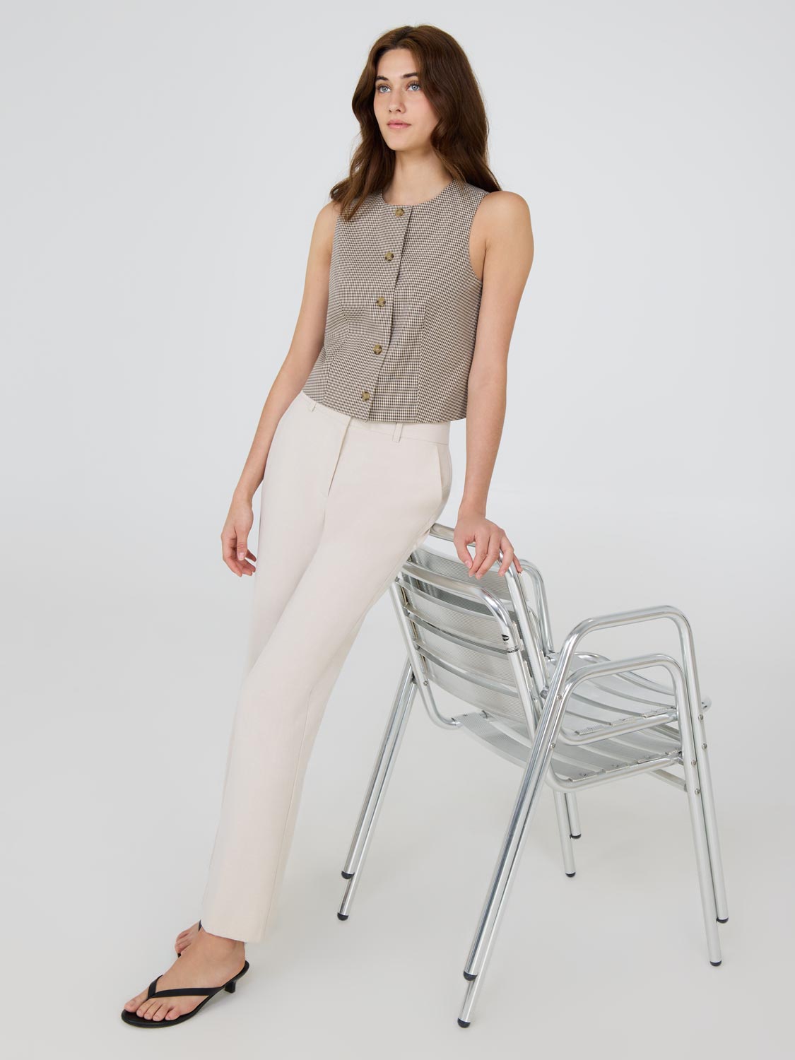 Plaid Sleeveless Button-Front Vest