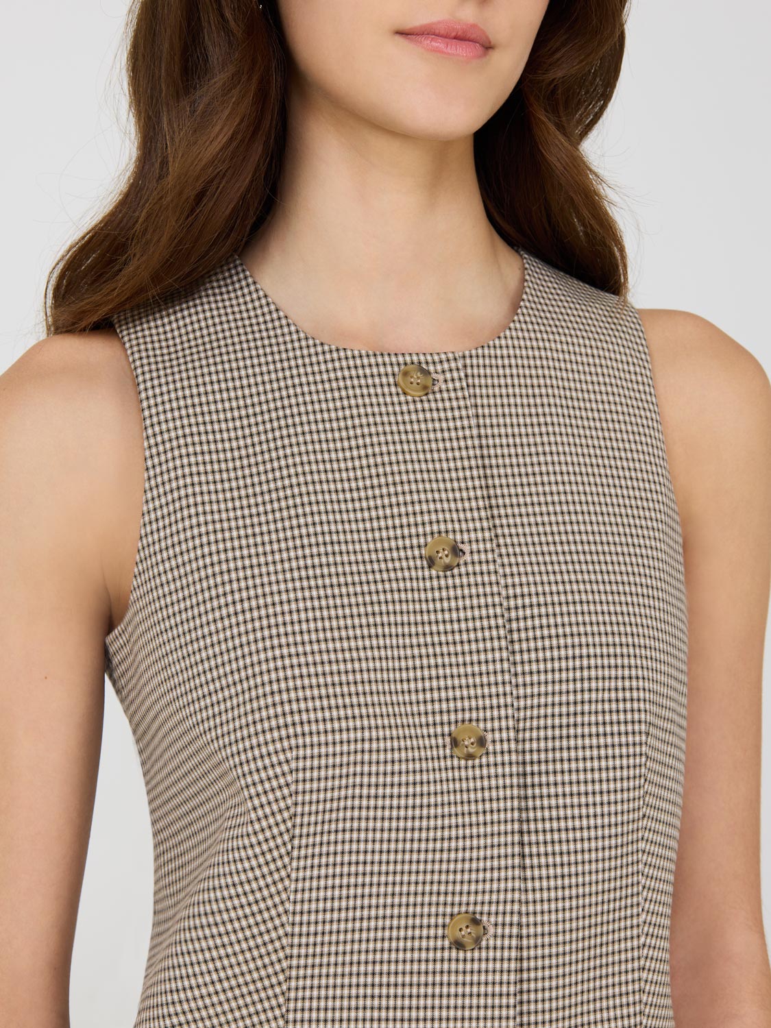 Plaid Sleeveless Button-Front Vest