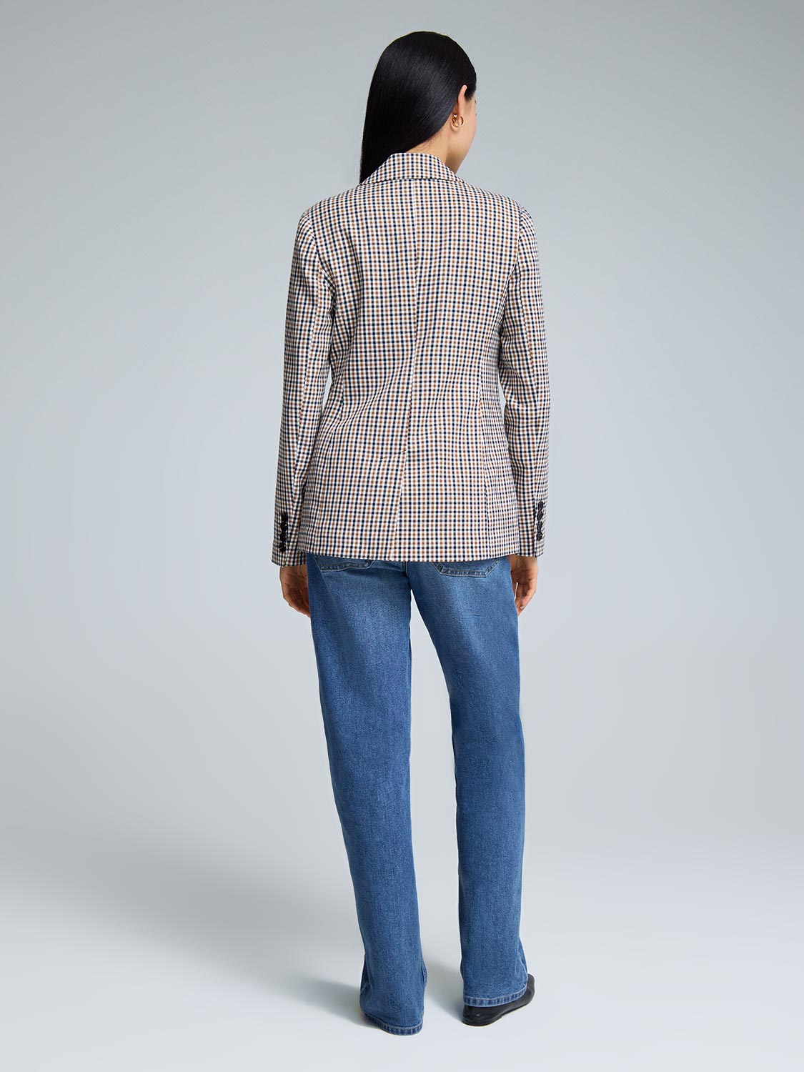 1-Button Plaid Blazer