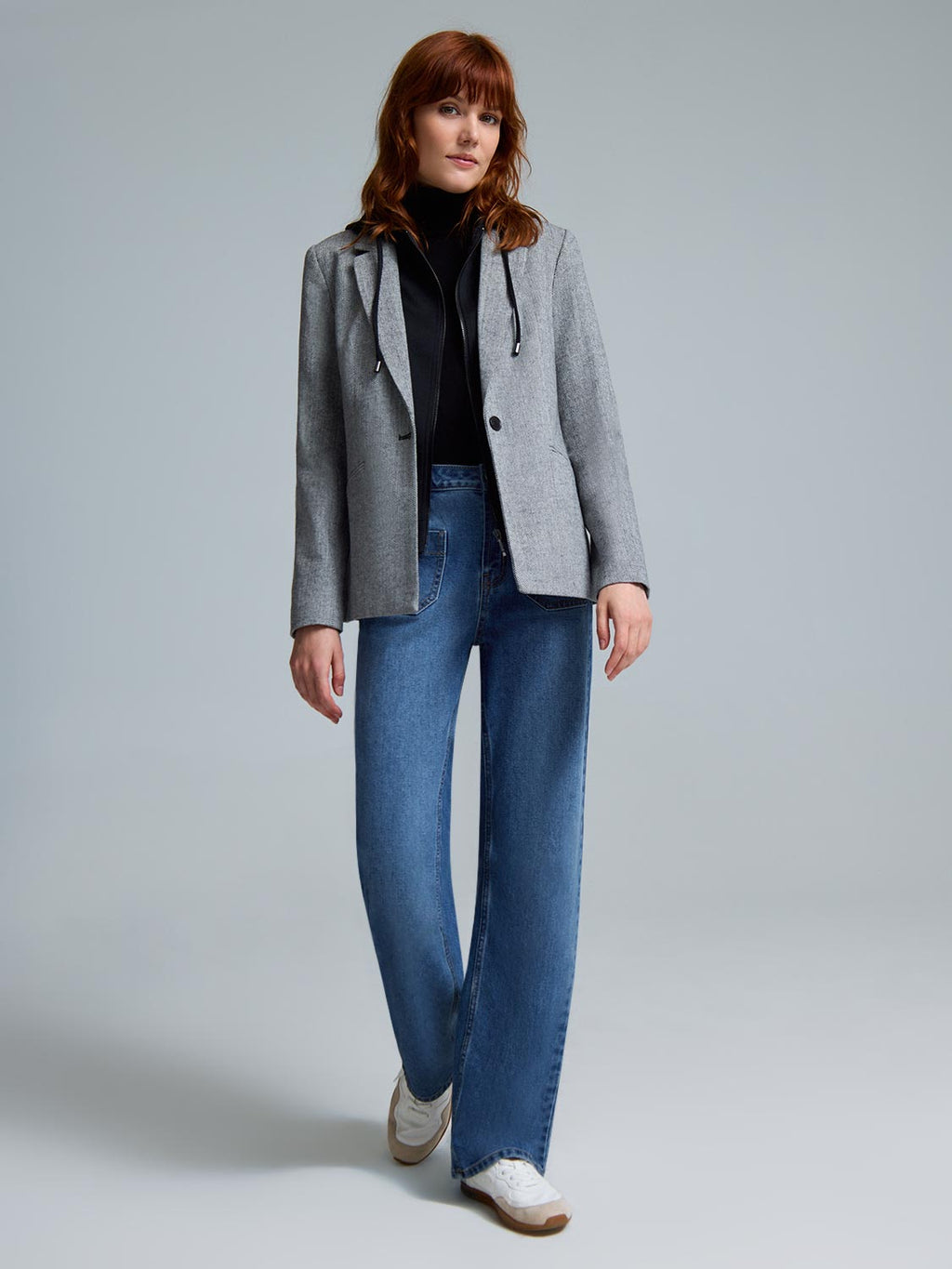 Herringbone Blazer With Attached Hood