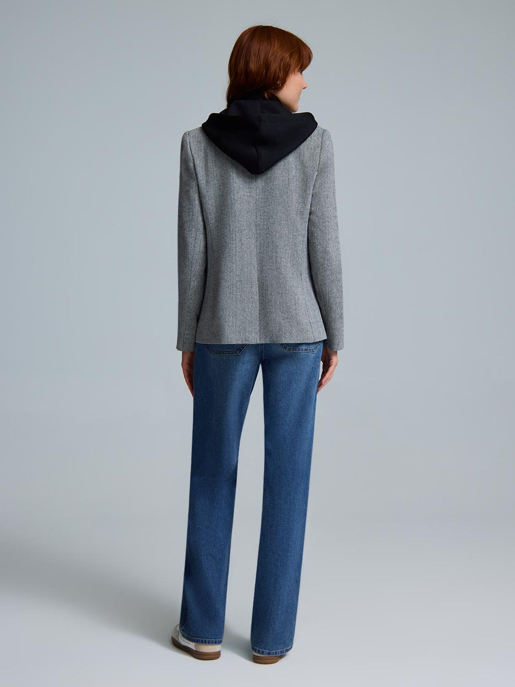Herringbone Blazer With Attached Hood