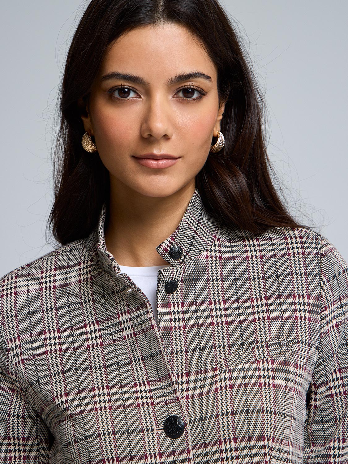 High Neck Plaid Blazer