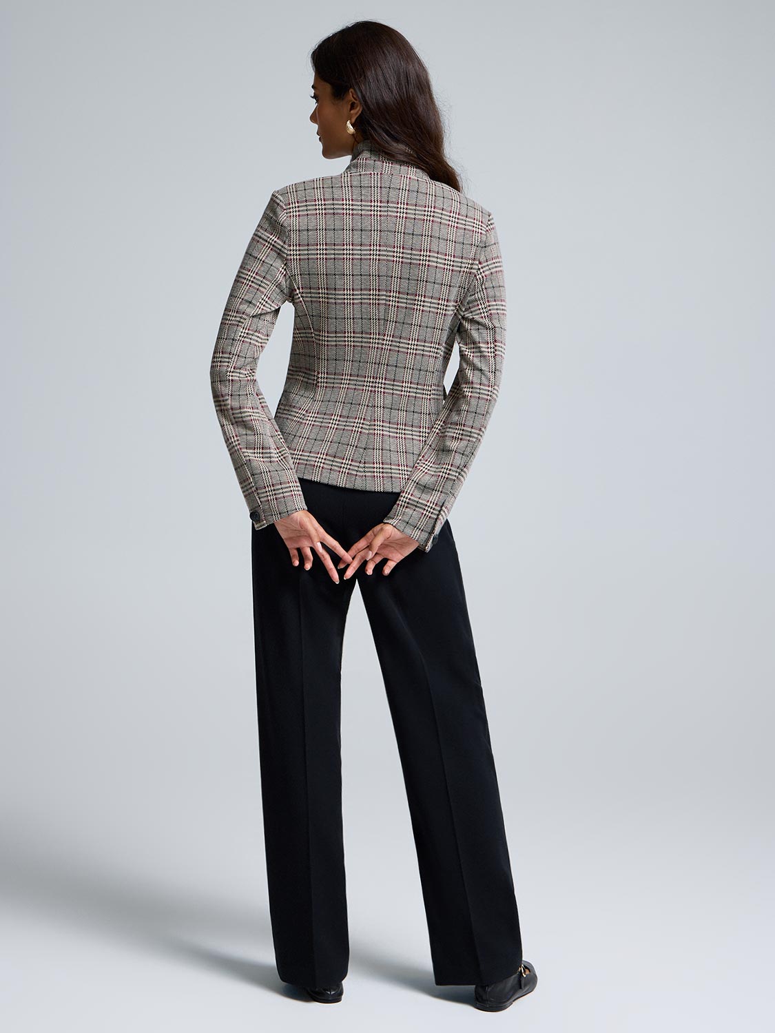 High Neck Plaid Blazer