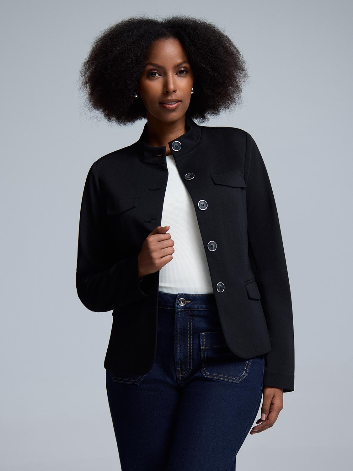 High Neck Button-Up Blazer
