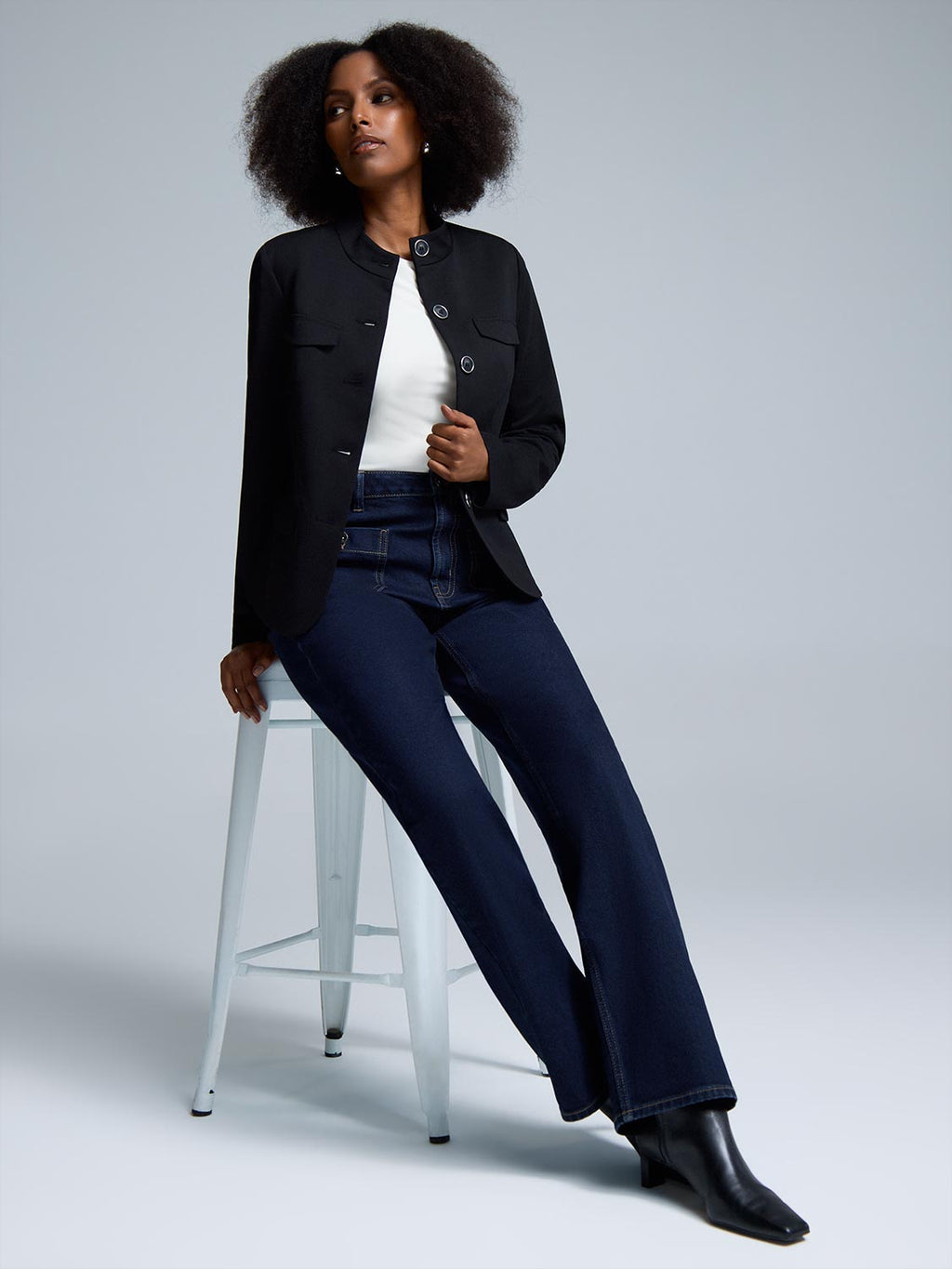 High Neck Button-Up Blazer