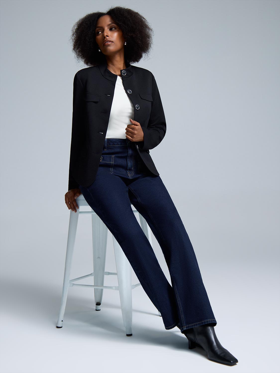 High Neck Button-Up Blazer