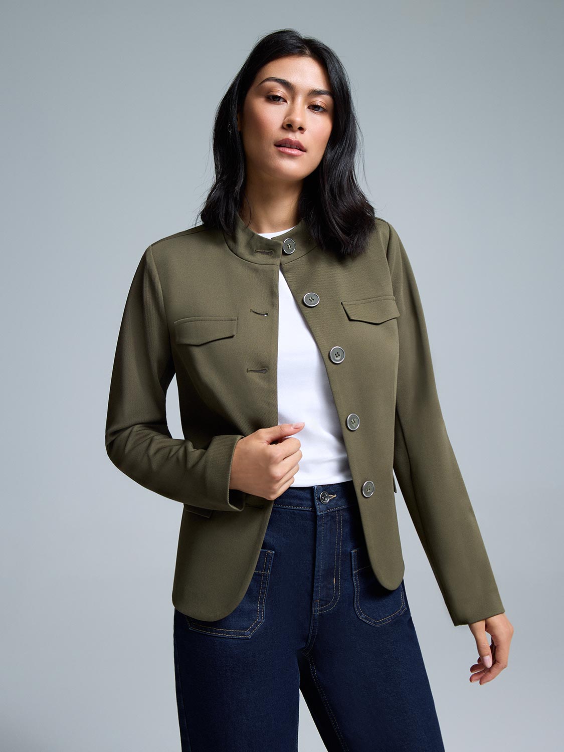 High Neck Button-Up Blazer