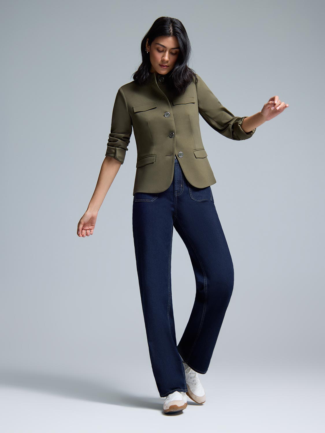 High Neck Button-Up Blazer