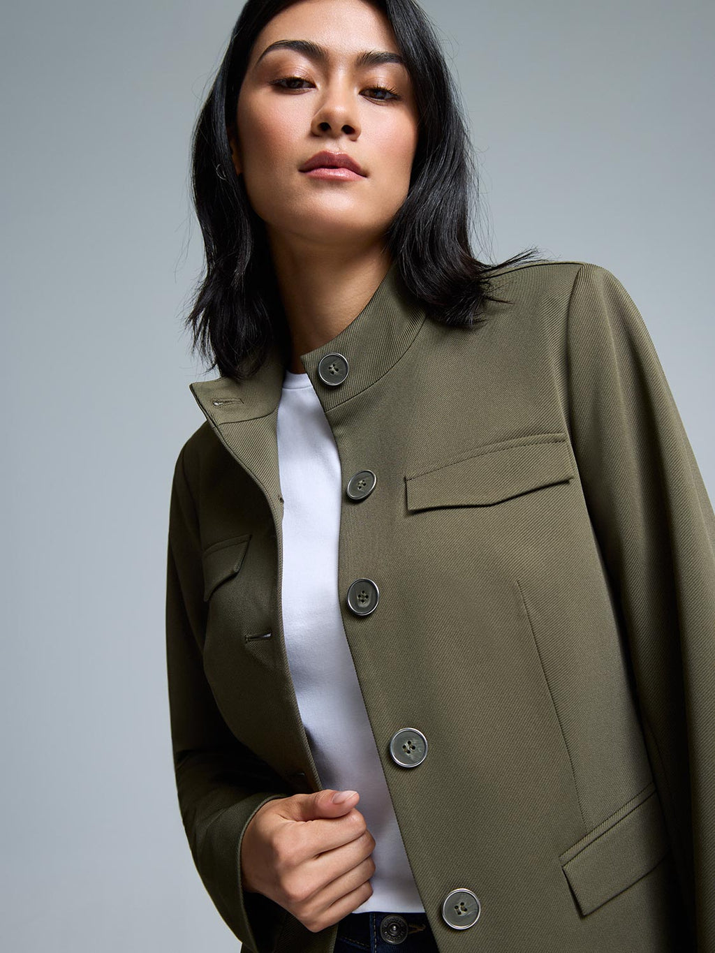 High Neck Button-Up Blazer