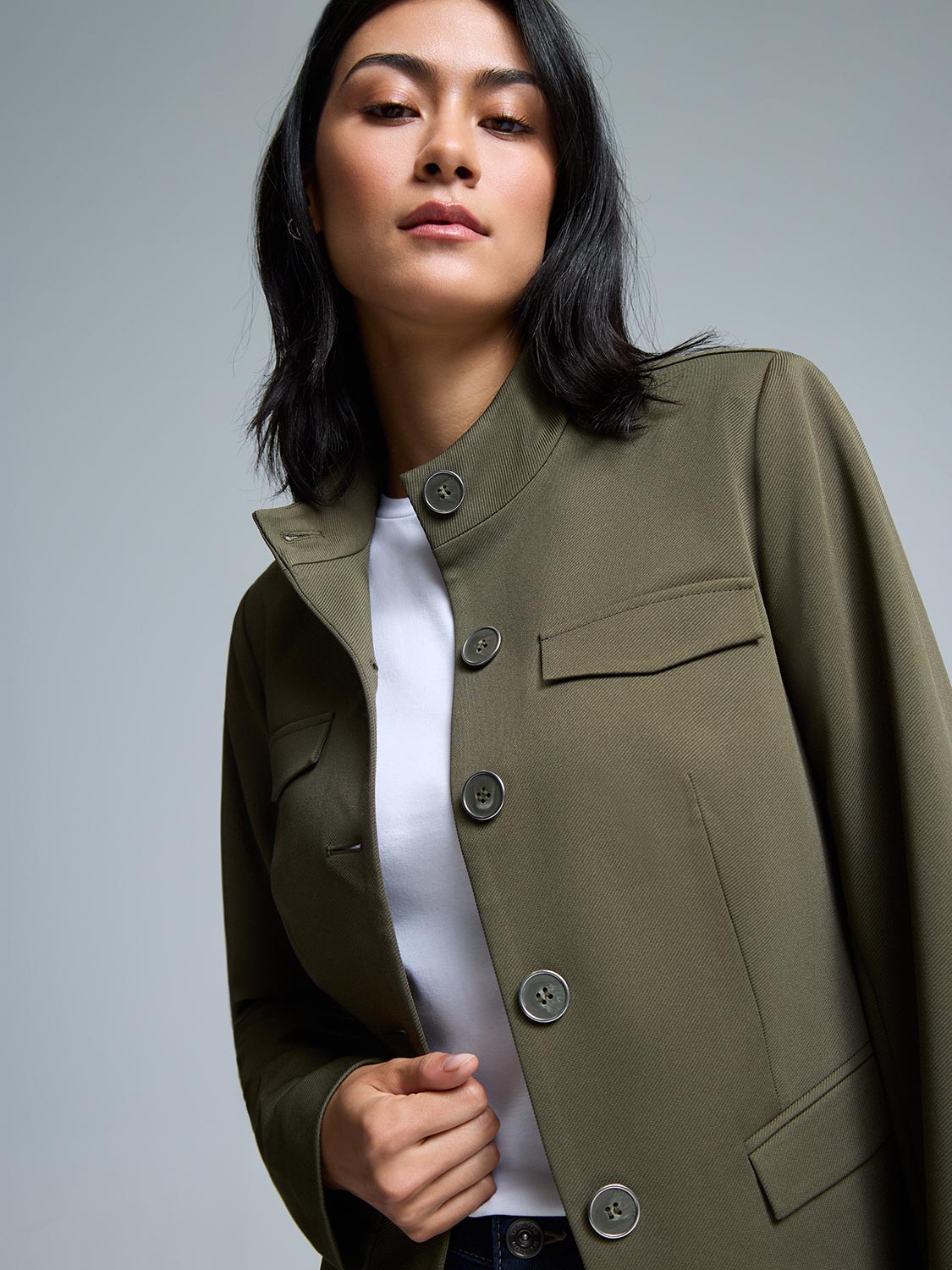 High Neck Button-Up Blazer
